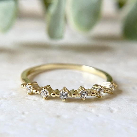 Dainty 14k Gold Plated CZ Ring 925 Sterling Silver Minimalist Stacking Ring - Picture 3 of 6